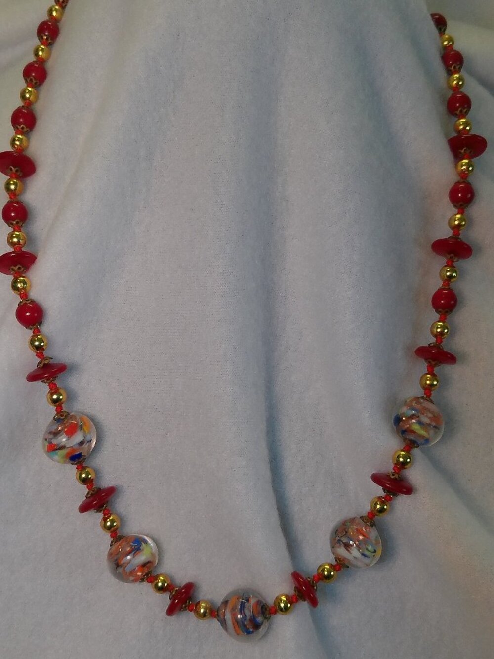Necklace Red Murano Copper Foil Art Deco